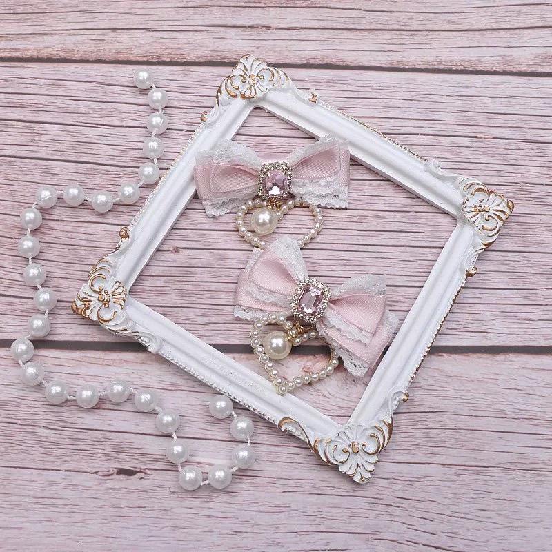 [1 Pair] Cute Hairpin Lolita Cosplay Y2K Hairpin Things for Girls Hair Bow Pearl Lace Girls Hairpin Hair Buckle