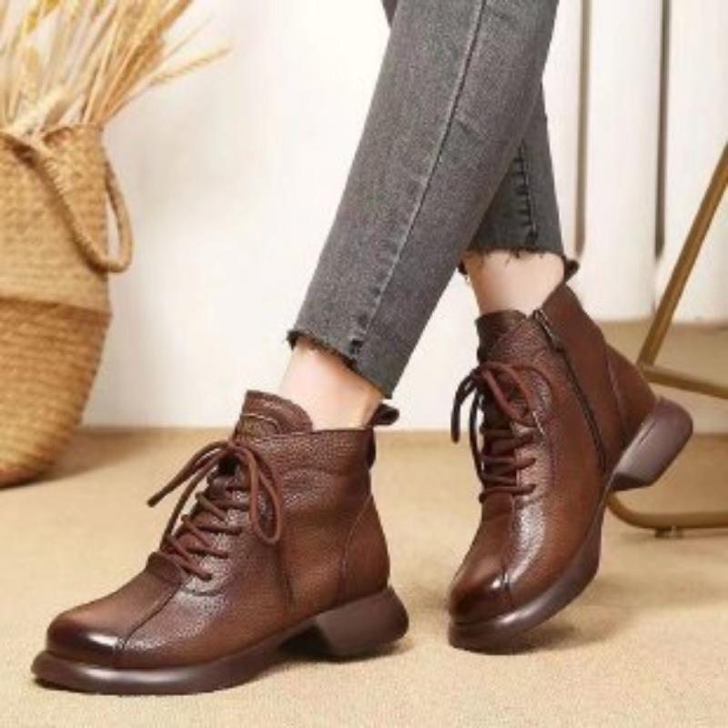 Винтажные женские ботильоны Новые осенне-зимние с круглым носком на шнуровке на платформе низкие мягкая удобная обувь 40 3349₽