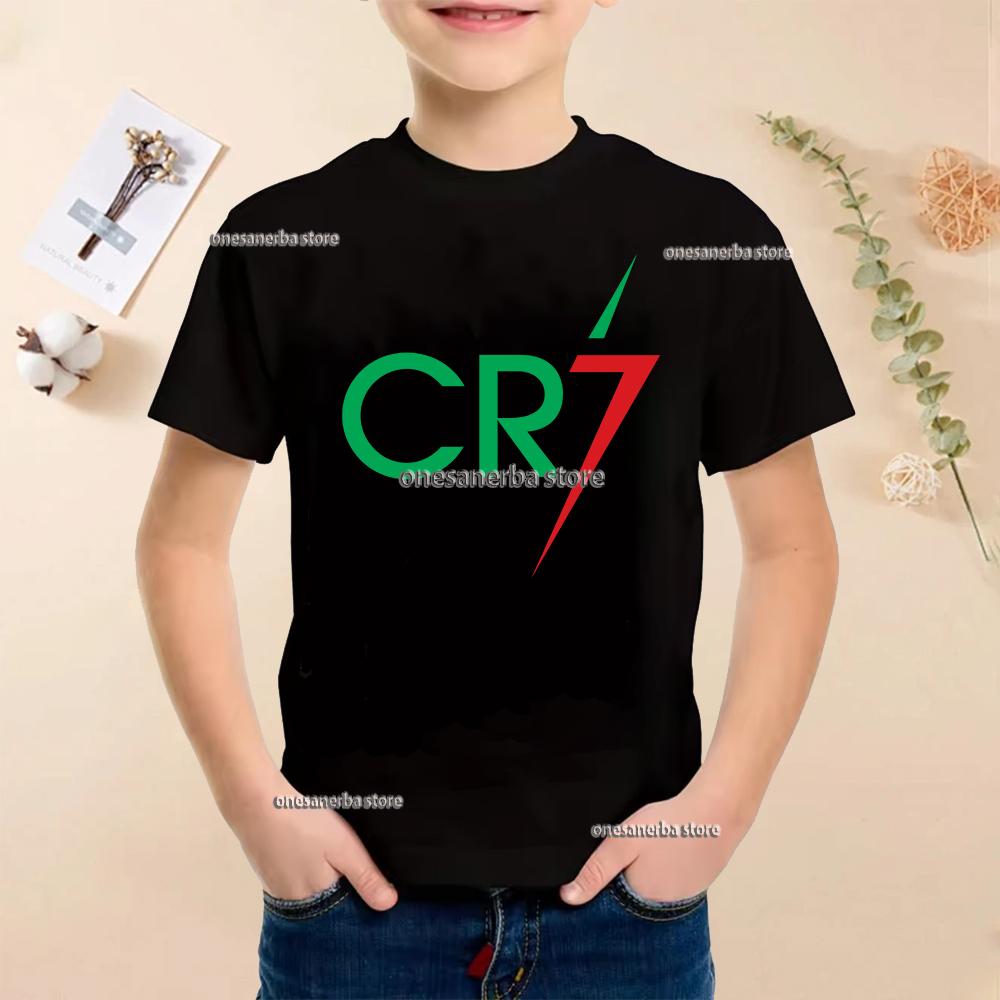 New Summer Polyester Children T-shirts Kids Soccer Clothing CR7 Ronaldo Printed Outdoor Boys Girls T-shirts Sport Fashion Ages 5-14