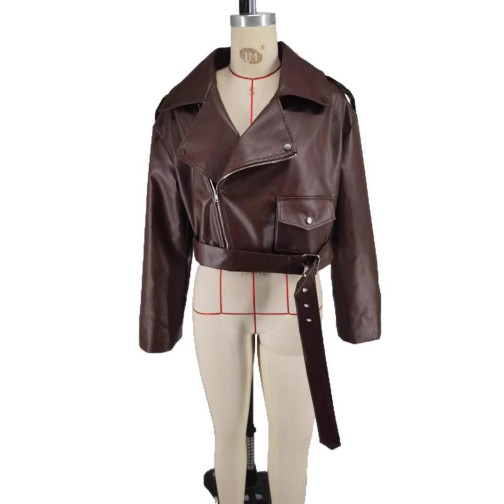 Palton Scurt Maro cu Rever pentru Femei, Design European & American, cu Șnur