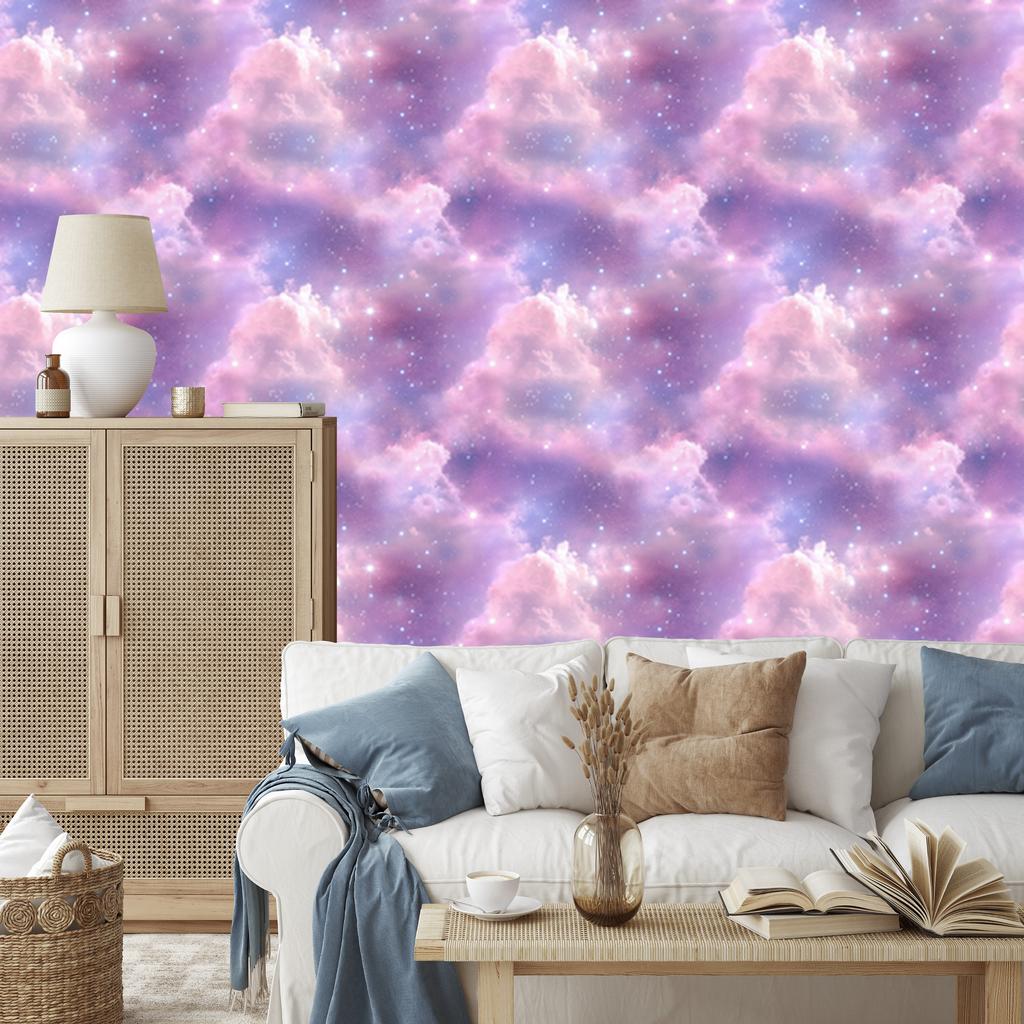 Watercolor Galaxy Wallpaper In Purple, Lavender and Powder Pink 50x1000