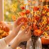 Artificial Pumpkin Maple Leaf Berry Branch for Autumn Harvest Thanksgiving Table Centerpiece Festival Arrangement Decor