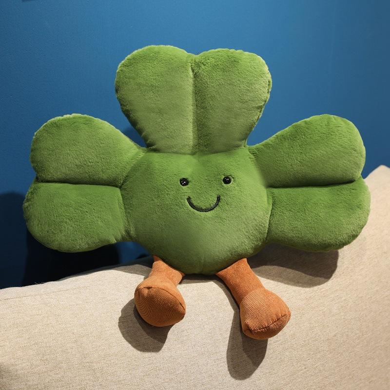 Cartoon Simulation Clover Doll Green Plant Plush Toy Lucky Grass Doll Sofa Cushion Pillow Ornament