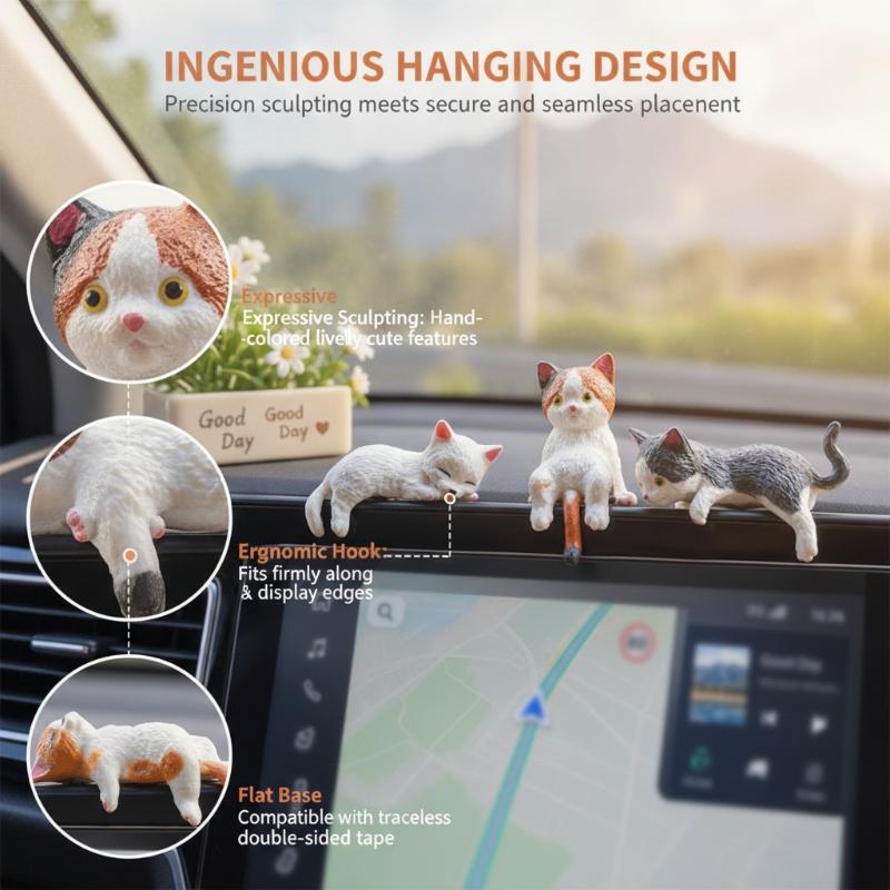 5Pcs Cute Kitten Decoration Creative Sleeping Cat Doll Home Ornaments Toy Cat Car Interior Landscape Decoration Adorable Gifts