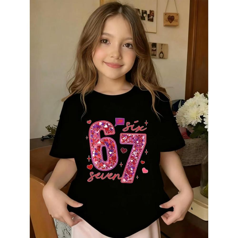 Heart 67 Shining Digit Print Childrens TShirt Cute Casual Girls Boys Short Sleeve Shirts Tops Summer Fashion Kids Clothes Tees