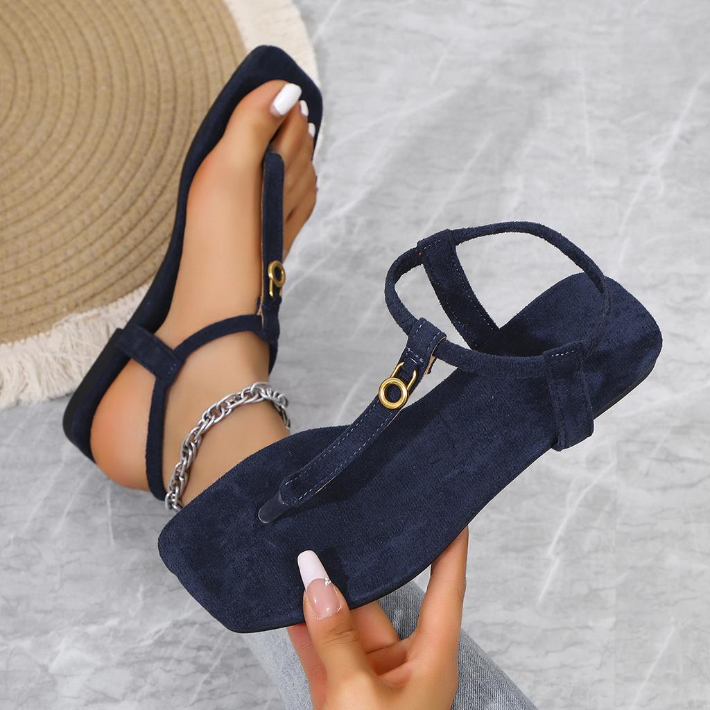 Fashion 2025 New Summer retro Yingyuan metal buckle toe toe versatile flat one-strap sandals for women's beach Roman sandals