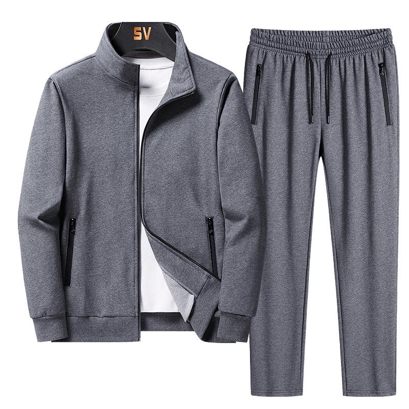 881 Herre 8XL Sportsklærsett: Høst/Vinter Cardigan & Bukser, Ensfarget Casual Stil