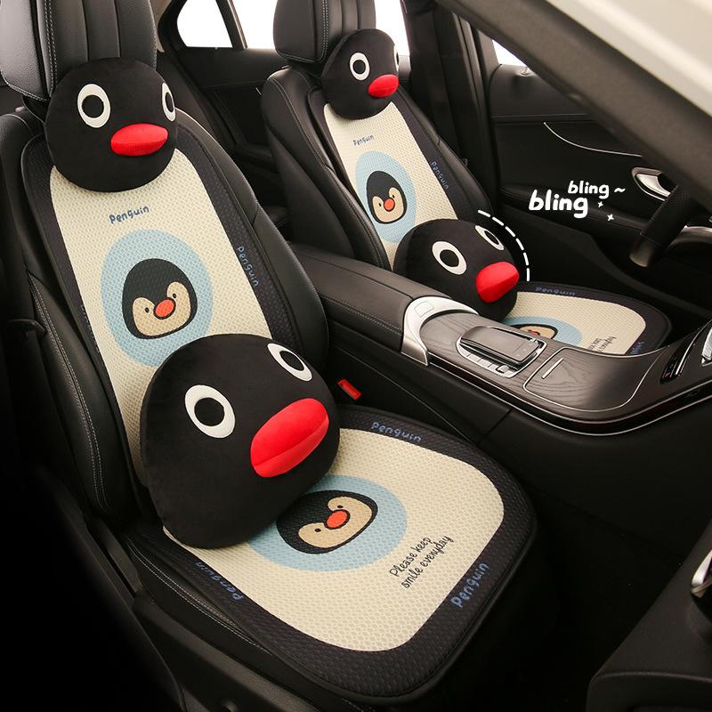 Cute Penguin Cartoon Seat Cushion Breathable Four Seasons Universal Comfortable Headrest Waist Support Penguin Seat Covers