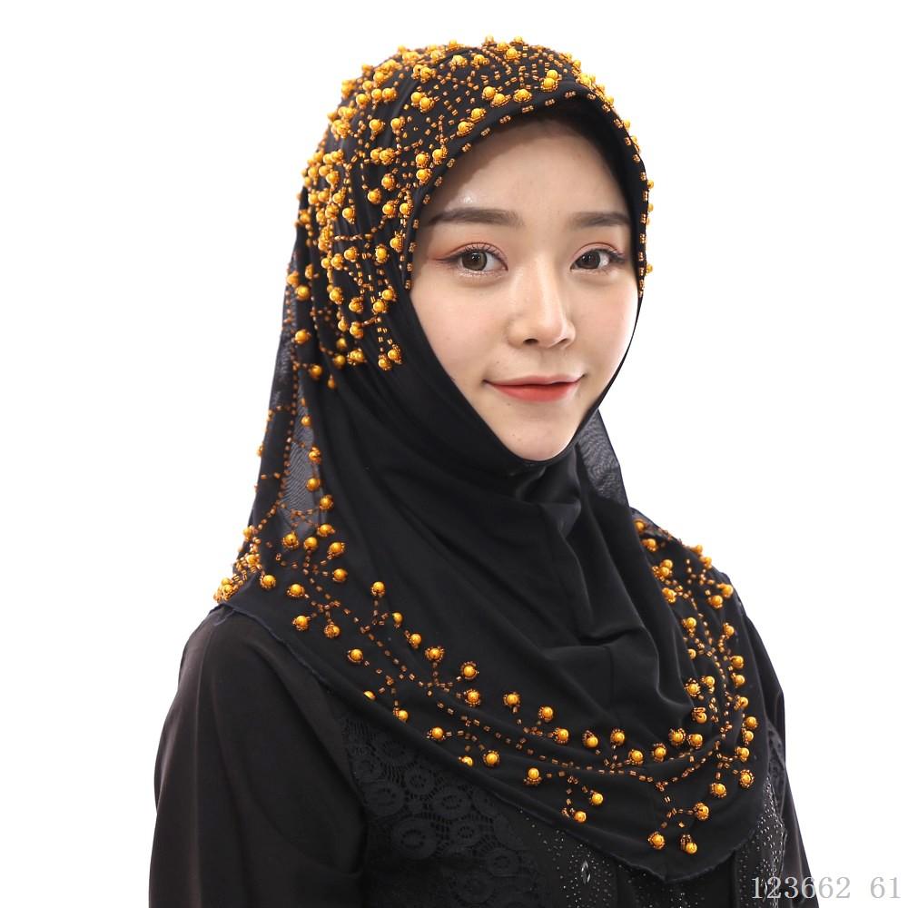 A Dropshipping / Spot / OEM Handmade Beaded Islamic Costumes Women's Scarf Muslim Headscarf
