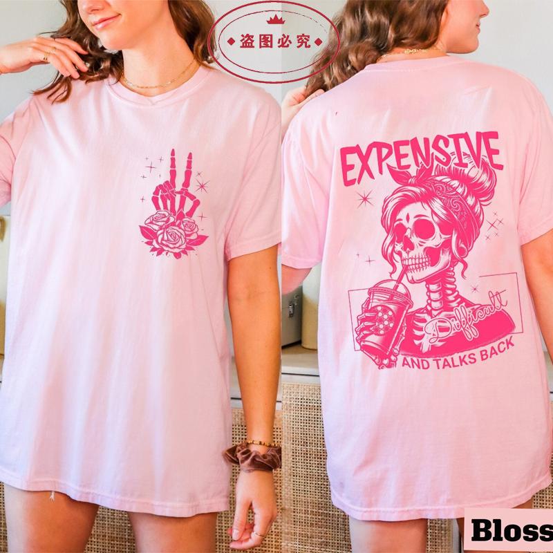 

Expensive Talks Back Shirt for Women Oversized Mom Skeleton Tee Shirts Retro Trendy T-shirts Oversized Funny Saying Tee Tops S
