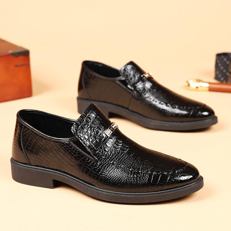 Men's Slip-on Genuine Cowhide Loafers, Crocodile Embossed Pattern, Soft Sole & Soft Vamp, Versatile Casual Leather Shoes