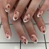 Le Fan Polka Dot French Wearable Short Almond Flower Bow Nail Art Tips False Nails
