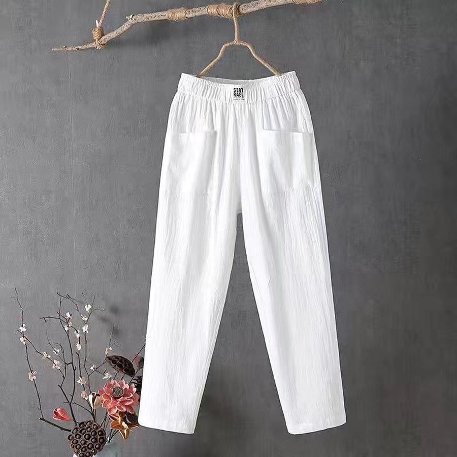 Neue Baumwollleinen Freizeithose Damen Sommer Lockerer Schnitt Gerades Bein Weites Bein Neun-Punkt Haremshose Slim Fit Trendy