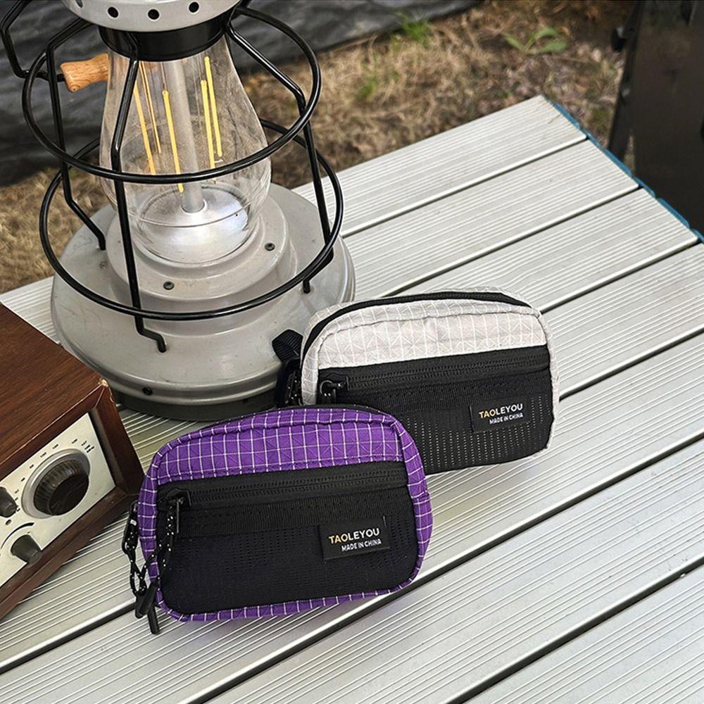 Lightweight Grid Fabric Storage Bag Zipper Closure Card Holder Bag  Outdoor Hiking