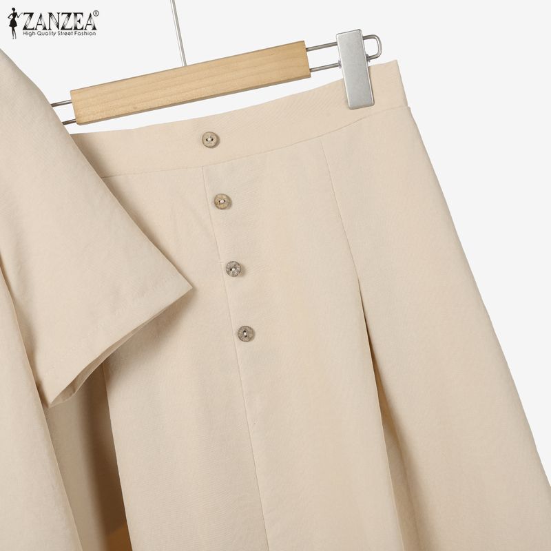 ZANZEA Women Short Sleeve Blouse and Long Skirts Casual Two Piece Suit Sets