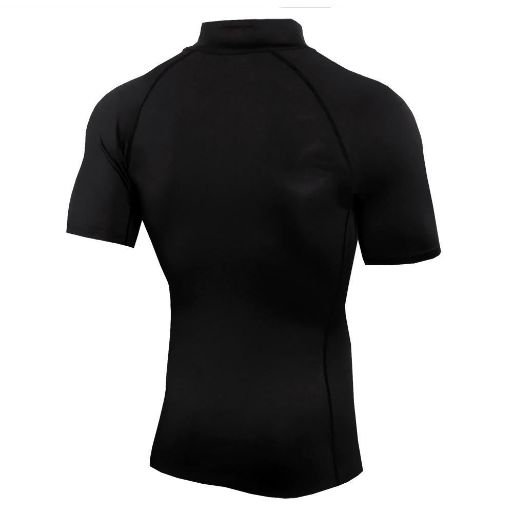 Men's Stand Collar Zipper Fitness Short Sleeve Training Stretch T-shirt Sports Quick-drying Clothes