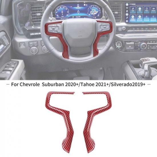 Red Carbon For Chevrolet Silverado 19+ Central Console Steering Wheel Cover Trim