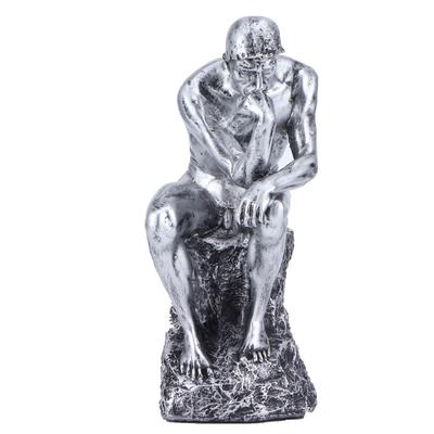 Statuie Gânditor Stil European Rășină Sculptură Personaj Ornament Raft Acasă Birou Argintiu