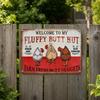 Fluffy Butt Hut Farm Sign, Vintage Chicken Coop Metal Sign, Weatherproof Rustic Wall Art, for Barn Kitchen Backyard Farmhouse Decor
