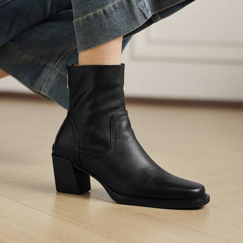 Neue Damen Lederstiefel mittlerer Absatz große Größe Damenstiefel bequemes Leder vielseitige Martin Stiefel Herbst und Winter Rindsleder mittelhohe Stiefel Damen