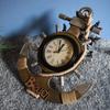 Mediterranean Style Vintage Vintage Ship Anchor Clock Wall Decoration Pendant Wooden Rudder Creative Silent Clock