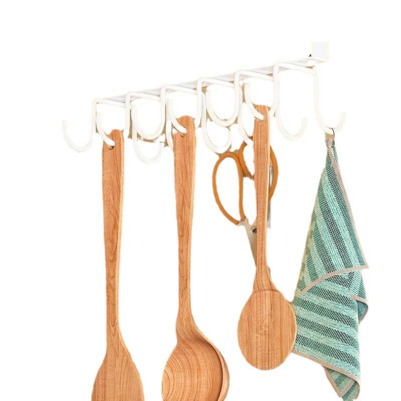 Multifunctional Double-Row Storage Hook Wardrobe Cabinet Metal Shelves Hanging Hooks Punch-Free Hanging Cup Holder Kitchen Tool