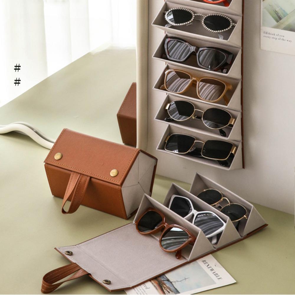Glasses Storage Box, Sunglasses Holder, Sunglasses Storage Bag, Pressure Resistant, Multi Grid, Folding, Storage Rack