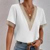 8 Color Women's V Neck Lacework Loose Top Short Sleeve Shirt Woman Blouses & Shirts