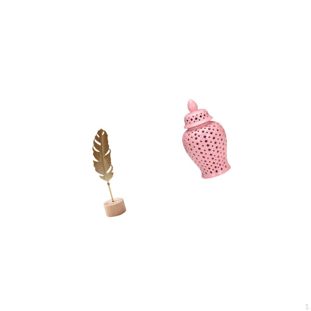 Nordic Abstract Metal Sculpture Figurine And Porcelain Ginger Jar Vase with Lid for Floral