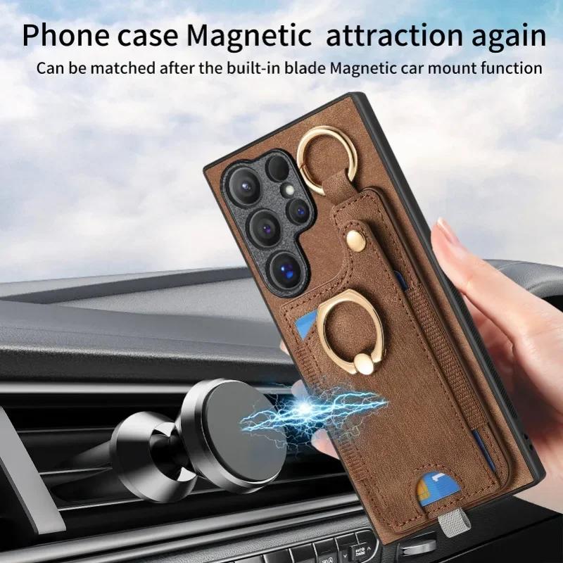 Ring Holder Phone Case for Samsung Galaxy S24 FE S26 S25 S23 S22 Ultra A17 A07 A57 A37 A36 A56 Magnetic Wallet Card Slot Cover