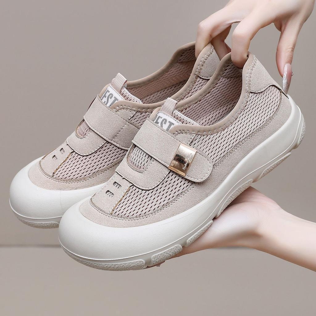 Sapatos casuais de verão para mulheres, um pedal, velcro, malha, respiráveis, moda, leves, sapatos esportivos