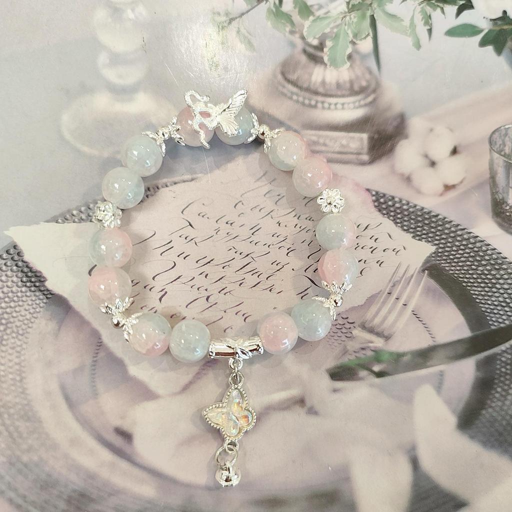 Forest Butterfly Glass Bracelet with Ice-Cracked Flower Beads