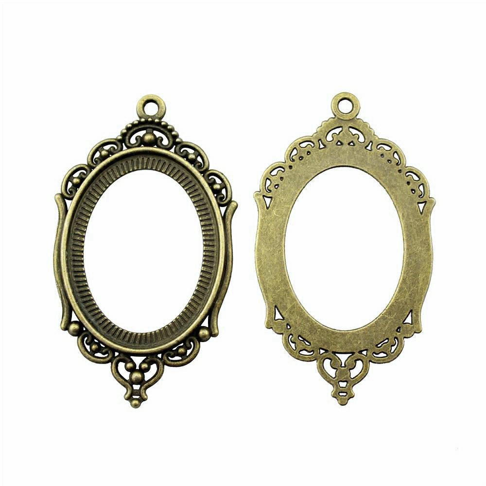 Antique Ornate Oval Bezel Pendant Base For Jewelry Making Fit 30x40mm Blank Tray
