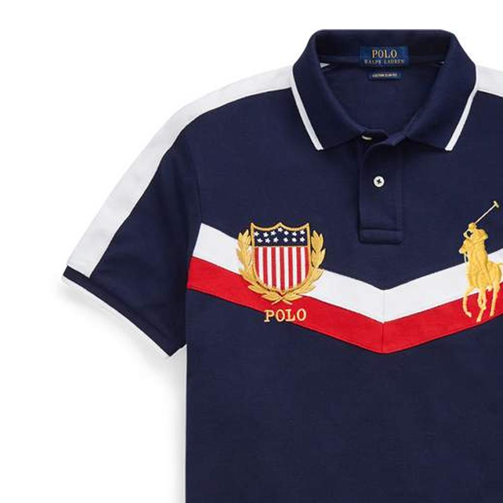Polo Ralph Lauren SS24 Letter Logo Pattern Slim Fit Short Sleeve Polo Shirt Men tops Blue 710746108-001