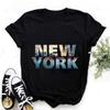 Vintage Washed Black Oversized T-Shirt Retro New York City Skyline Print Streetwear Cotton Short Sleeve Crewneck Tee
