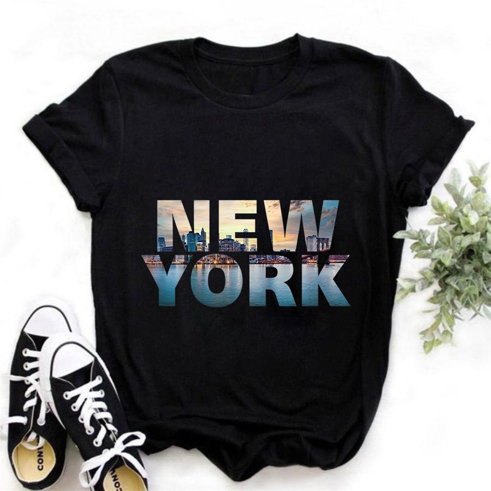 Vintage Washed Black Oversized T-Shirt Retro New York City Skyline Print Streetwear Cotton Short Sleeve Crewneck Tee