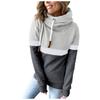 Fashion Womens Loose  Casual Hooded Drawstring Stitching Collision Color Long Sleeve Sweater