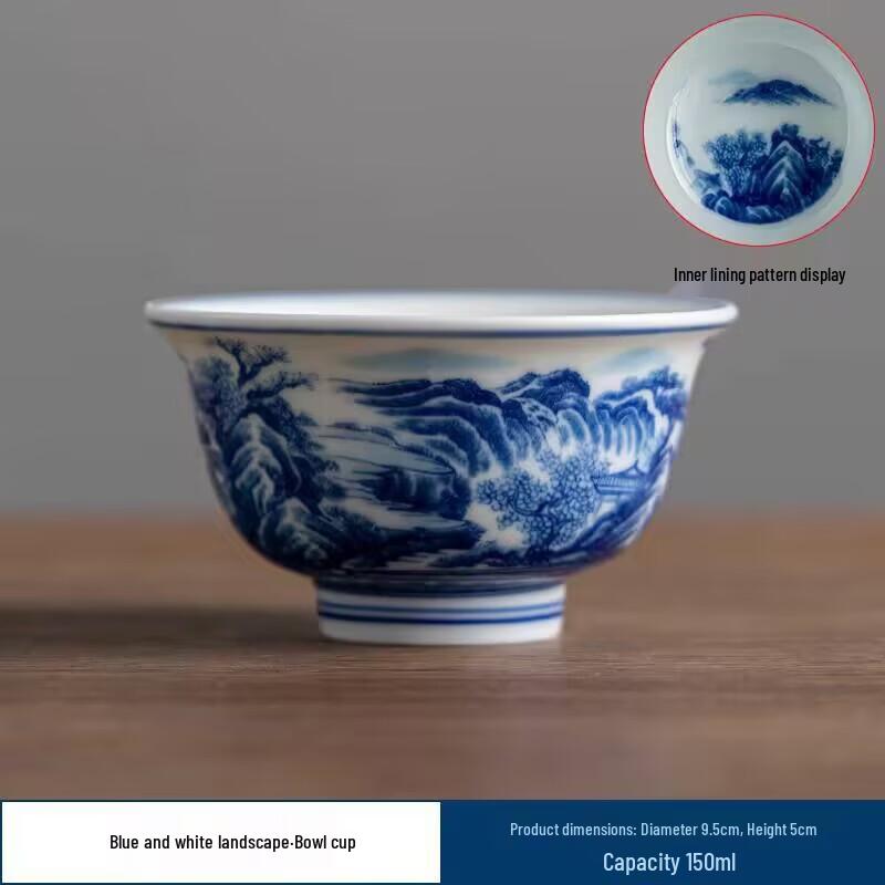 

OLOEY Hand-Painted Blue & White Porcelain Pu er Teacup