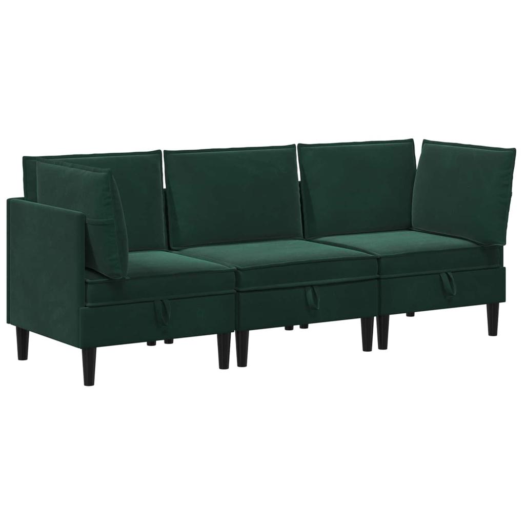 Living Room Set with Cushions 3 pcs Dark Green Velvet