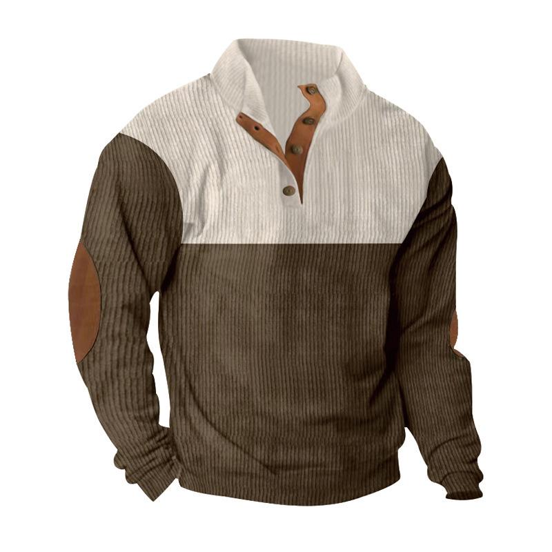 Übergröße Herbst- und Winter Herren Casual Color Blocking Revers Sportpullover Kord Stehkragen Oberteile