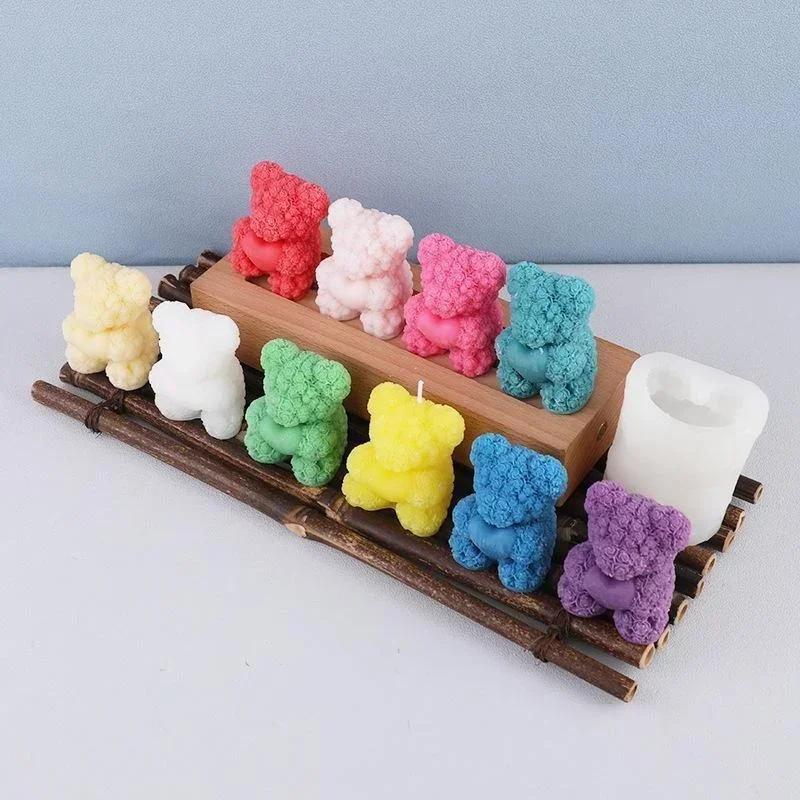 New Cute Bear Cake Candle Silicone Mold For Creative Heart Shape Novelty Rose Bear Suitable Household Kitchen Baking Molds