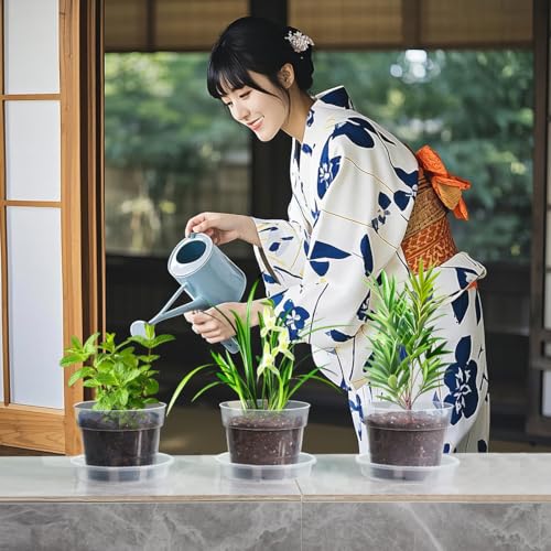 Set of 15 Transparent No. 5 Planter Pots with Drainage Holes, Bottom Netting, and Saucers for Houseplants, Succulents, and Cacti, Prevents Root Rot, R