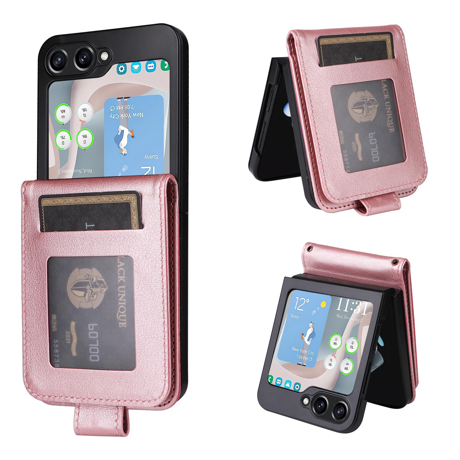

Чехол для Samsung Galaxy Z Flip5 5G с ремешком, держателем для карт, кожаная накладка для телефона C