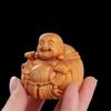 Woodcarving Laughing Buddha Maitreya Sculpture Mini Wooden Buddha Statue Craft Miniature Handmade Statue Children