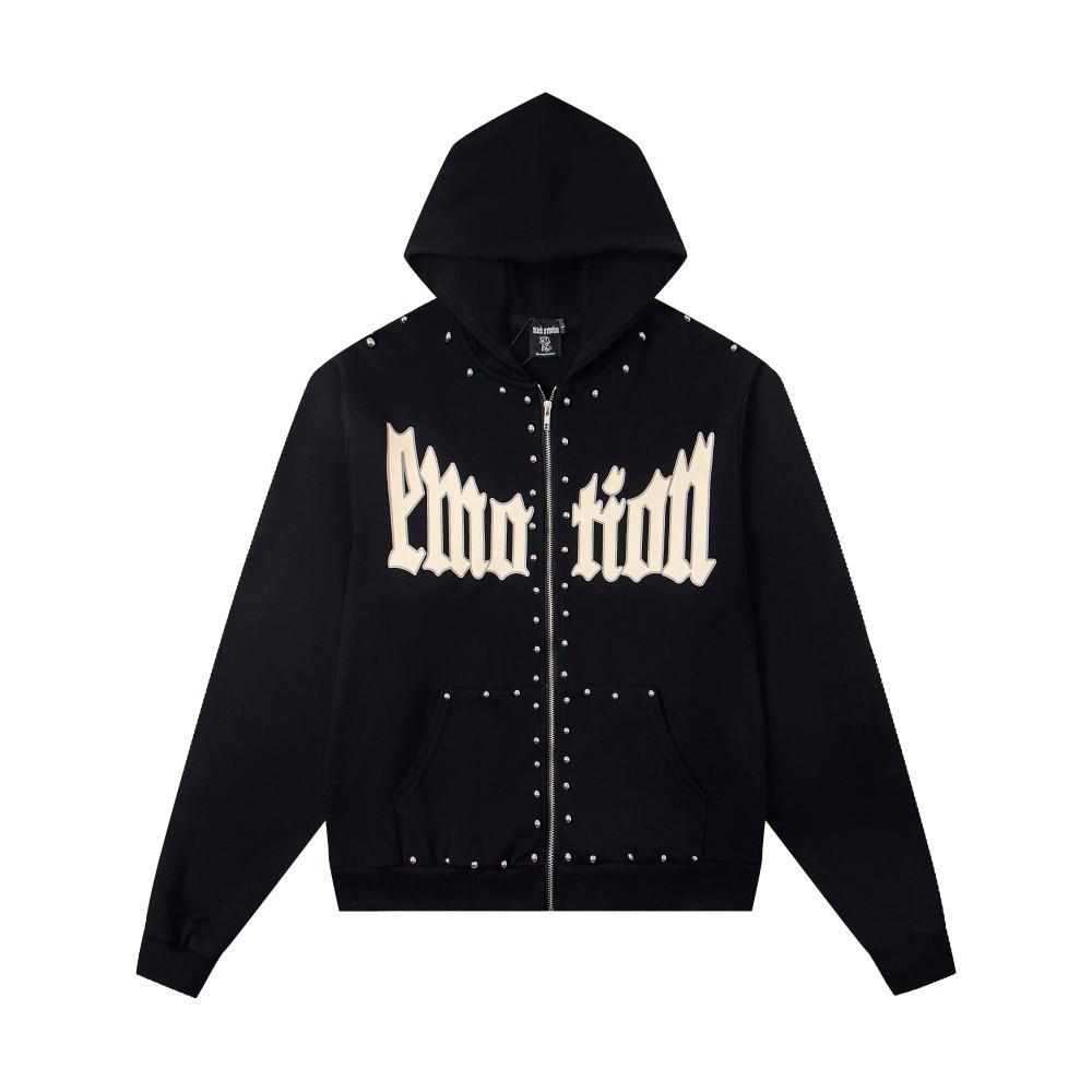 25S cross-border European and American trendy brand MIXED & EMOTION beaded letter hooded sweater men's and women's high street cardigan jacket
