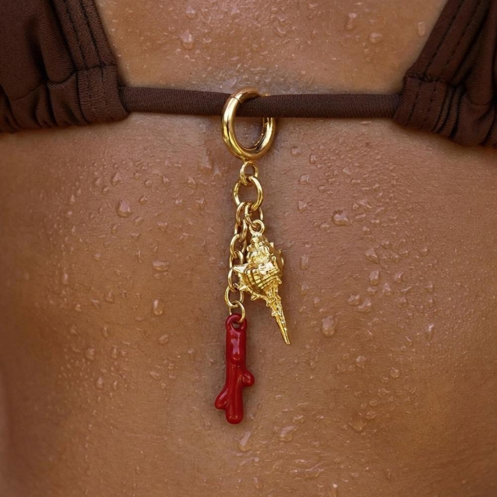 Pearl Fish Conch Key Chain Hanger Bikini Pendant Lovely Body Jewelry  Vacation