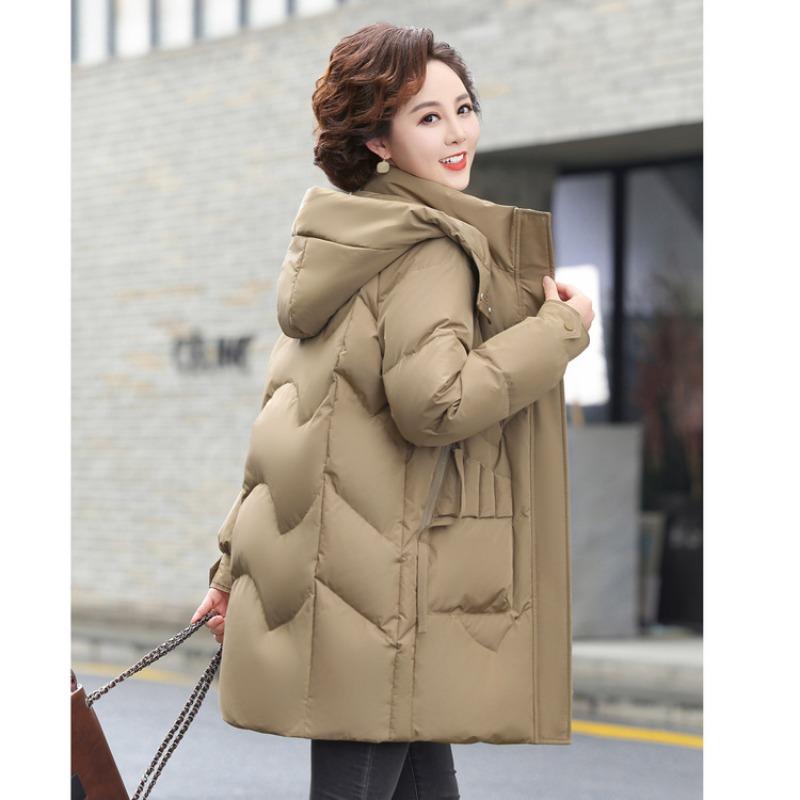 Mom winter down jacket medium and long thickened hooded jacket large size winter middle-aged women warm fashion padded jacket