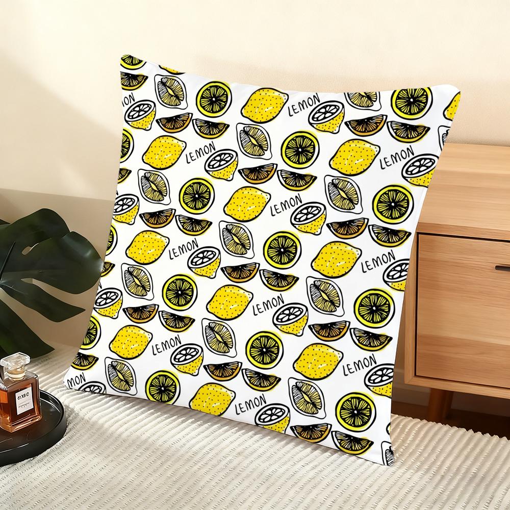 Lemon Pattern Cushion Cover Soft Short Plush Pillow Cover Smooth Cozy Texture Aesthetic Cushion Case Home Decor