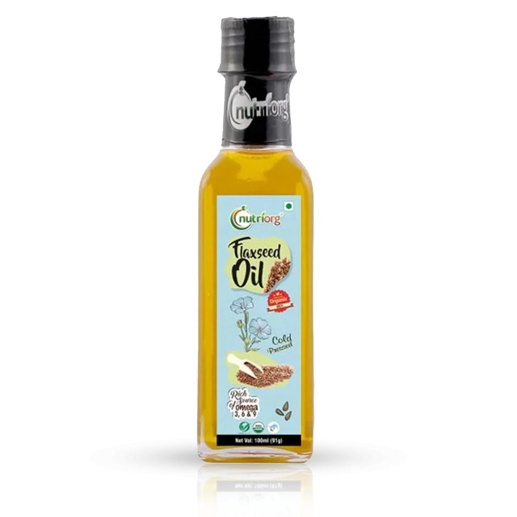 Nutriorg Cold Pressed Organic Flax Seed Oil 100 ml | Cold Pressed | Omega 3 Rich | For Weight Loss