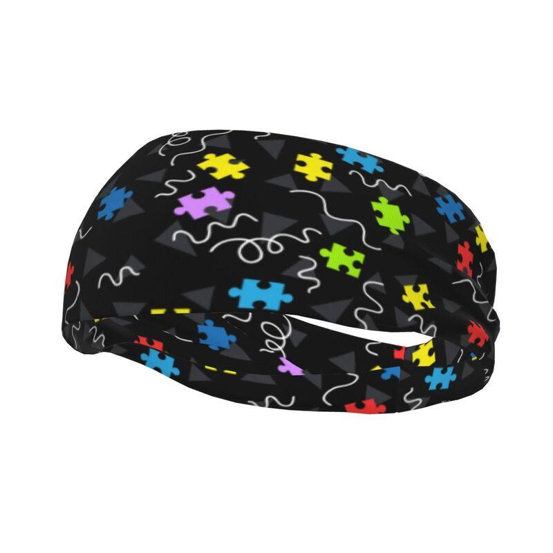 Autism Awareness Colorful Puzzle Pieces Sports Head Bands Sweatbands for Women Men Elastic Exercise Headband for Fitness Running